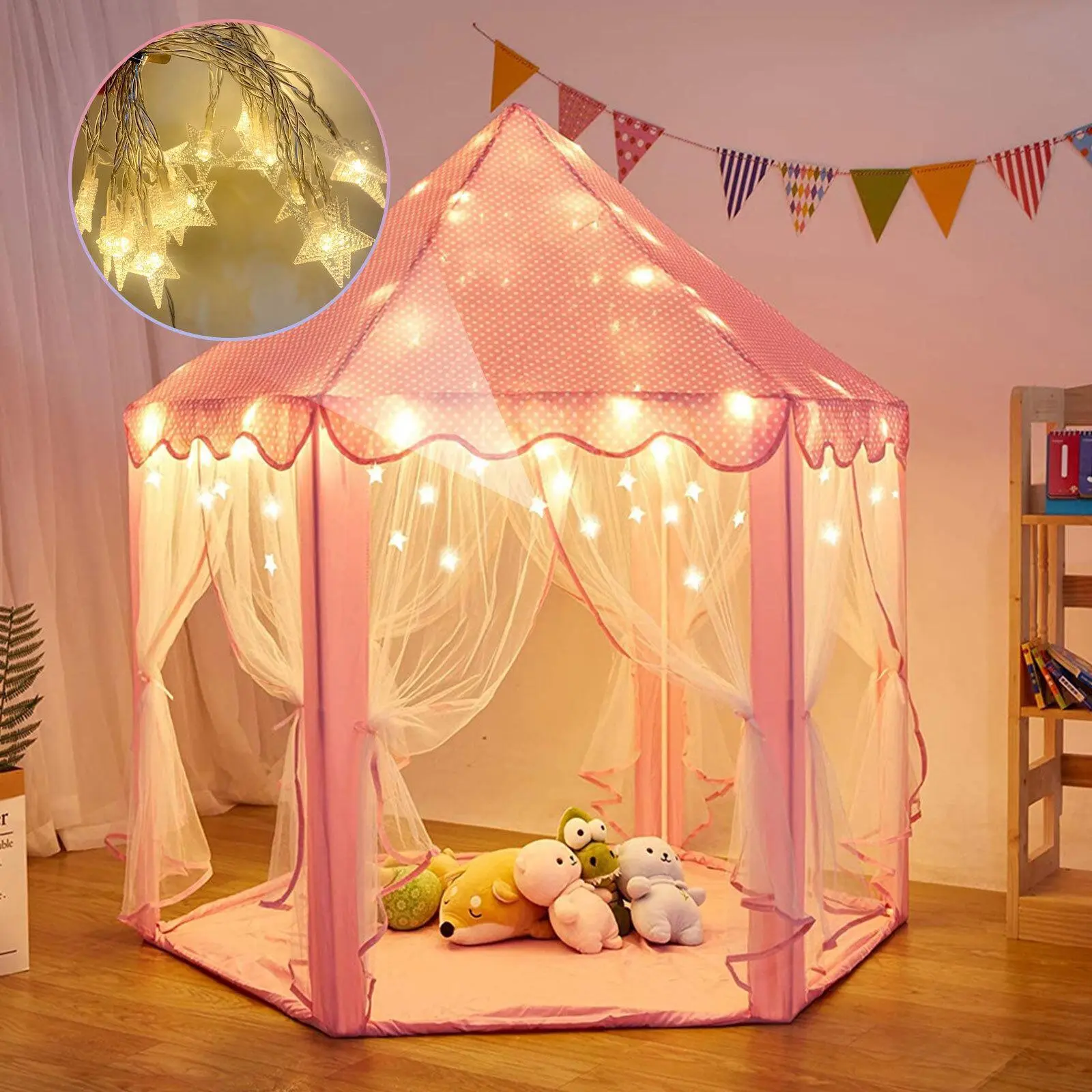 【Summerfinds】Play Castle Tent Girl Indoor Game Tent Playhouse with Light