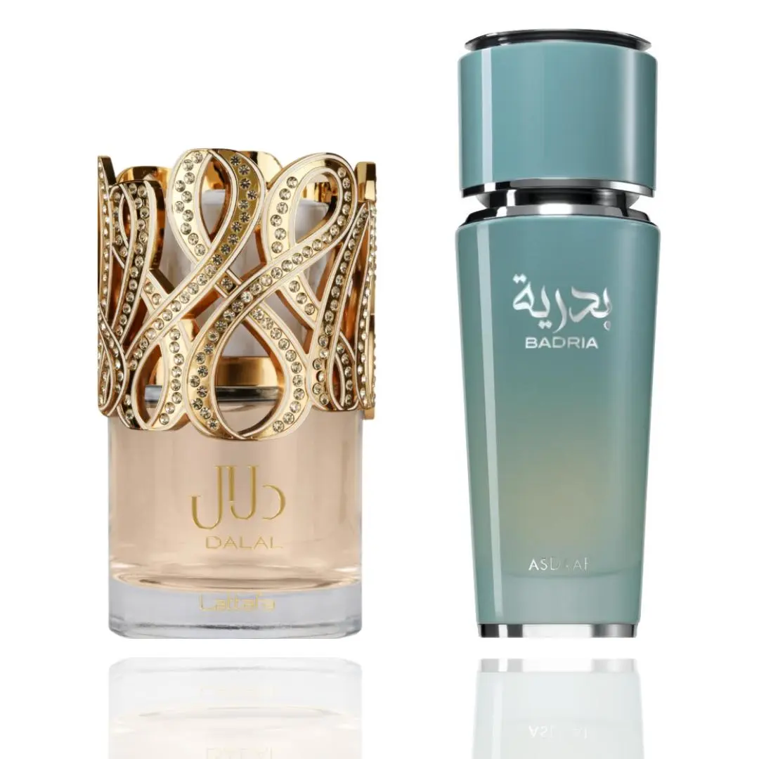 Lattafa Women's Luxury 2-Piece Concentrate EDP Bundle Set - Badria & Dalal High-Quality Middle Eastern Perfumes, Caramel, Sweet Musky, Musk Amber Spicy, Long-Lasting Warm Notes, Elegant Spicy Women's Fragrance, Middle Eastern Perfume