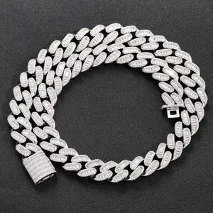 Hiphop Hip Hop Jewelry Fashion 15mm Copper Set T-Square Zircon Miami Cuban Necklace Men's Necklace gldmen'schain
