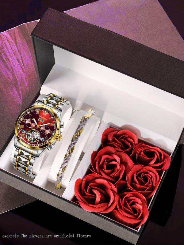 Men's Business Fashion Watch & Jewelry Set, Fashion Watch Set for Party, Daily Clothing Decor, Trendy All-match & Exquisite Watch Set for Birthday Gift