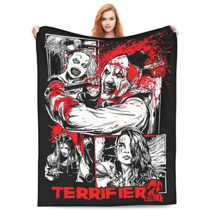 Cozyverse Blanket Retro Terrifier 2 Halloween Clown Art Blanket Fleece Print Portable Soft Throw Blanket for Sofa Office Bedspreads
