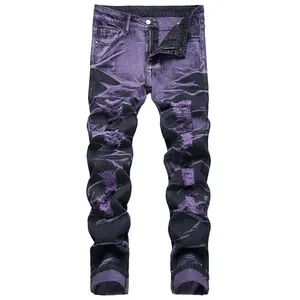 Kyn Apparel Retro Purple Black Ripped Jeans High Street Korean Version Jeans Y2k Baggy Jeans Stacked Jeans Mens Cargo Pants