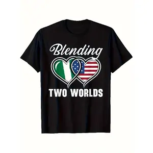 t shirt meme LocalDurable Men's Nigerian-American Dual Heritage T-Shirt - USA & Nigeria Flag Hearts with Igbo, Hausa, Yoruba Script - 100% Cotton Soft Breathable Plus Size Black Tee for Nigerian-American Couples, Casual Bicultural Pride Apparel, PLUS SIZE