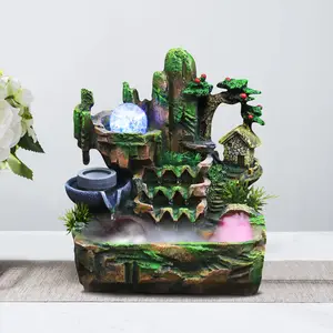 CNCEST Rockery Water Fountain with LED Lights & Mist Fogger Desktop Fountain Mini Waterfall Feature with Rotating Crystal Ball for Home Office Decor, Relaxation and Fish Pond, 110V