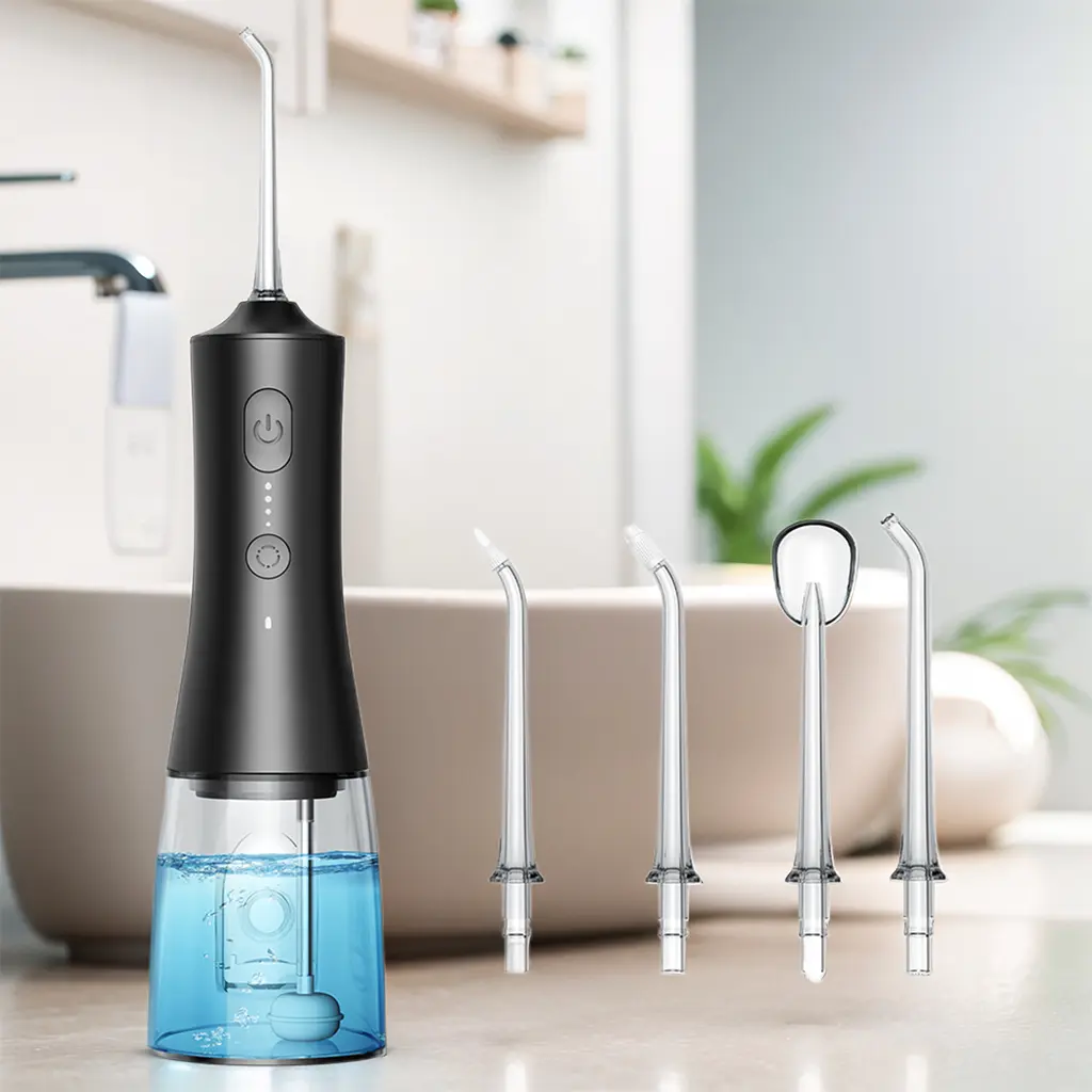 Operan Cordless Water Flosser - Portable Rechargeable Deep Cleaning Oral Irrigator with 300ml Capacity, Storage Case, 4 Modes, 4 Jet Tips, IPX7 Waterproof for Gum Health, Home/Travel Use (Black), Portable Water Flosser