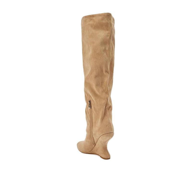 AZALEA WANG VINCE NUDE FAUX SUEDE WEDGE BOOT