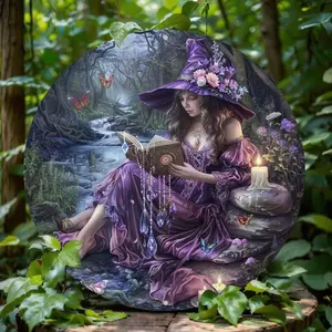1 Piece Witch-Themed Circular Aluminum Wall Sign - Enchanting Decor