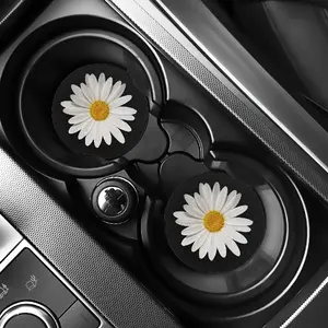 2pcs Daisy Flower Absorbent Car Cup Holder Coaster Mats - Car Interior Additions for Women, Water Cup Coasters for Car Vehicles & Home Desk