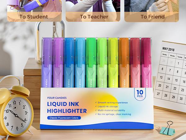 Four Candies Cute Pastel Highlighters, 10 PCS Highlighters Assorted Colors, Soft Chisel Tip, Clear Ink View, Aesthetic Highlighter Set for Organizing and Coloring & Back to School Supplies