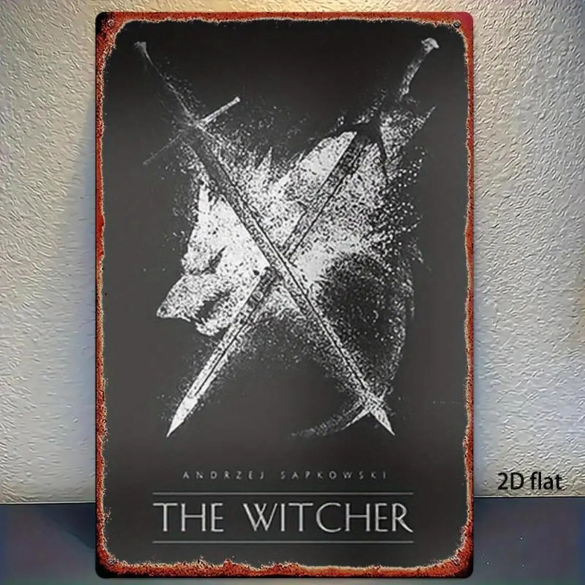 The Witcher Vintage Metal Sign, 1 Count Wolf & Sword Pattern Wall Art, Wall Decor for Home, Bar, Garage, Club, Restaurant and Coffee Shop