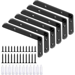 6PCS L Bracket, 4"*2"(100*50mm) Shelf Support Corner Bracket for Wooden Board, Max Load : 42lb, Black