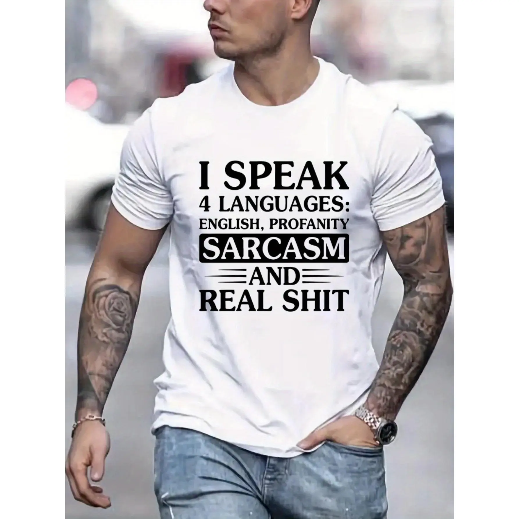 1 Men's  T-Shirt - "I said 4 times" with piercing print, sexual comfort, short sleeves - very suitable for summer break daily wear and outdoor wear