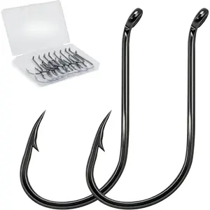 50/100 Pack Octopus Fishing Hooks - Offset Beak Circle Hooks for Fish Hooks Saltwater & Freshwater, Live Bait Fish Hook Black for Rigs Catfish, Bass Tuna, Walleye, Trout