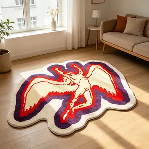 Gradient Angel Silhouette Alien Carpet Art Plush Floor Mat Living Room Bedroom Anti slip Wear resistant Foot Mat Retro Atmosphere Decorative Mat Suitable for Ins/Middle Ancient Home Decoration