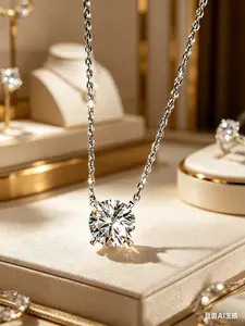 platinum 1ct Real Diamond Round Cut Necklace