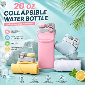 20 OZ Collapsible Water Bottle with Straw - Leakproof, Portable, Soft Silicone, Lightweight, BPA Free, and Environmental Friendly
