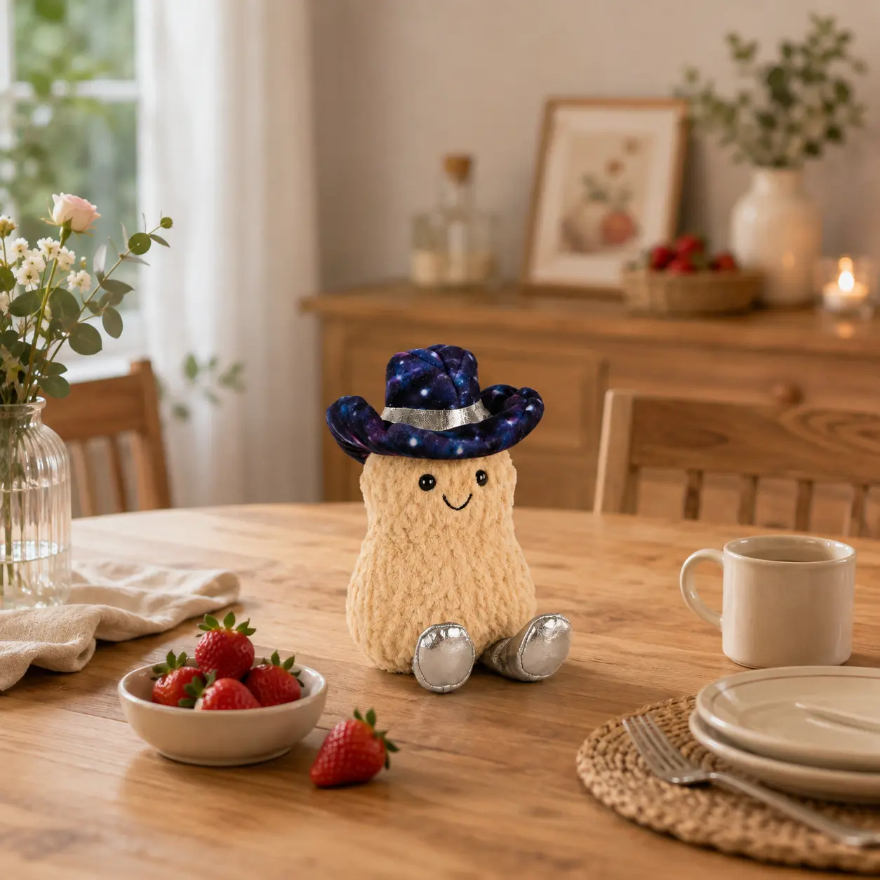 Jellycat Peanut Cowboy Plush 15cm – Cute Peanut Stuffed Toy with Galaxy Cowboy Hat, Mini Western Plush Gift for Kids & Collectors