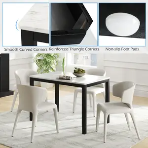 COSTWAY - 45 Inch Rectangular Mid Century Dining Table with Faux Marble Tabletop for 4 People-Black & White