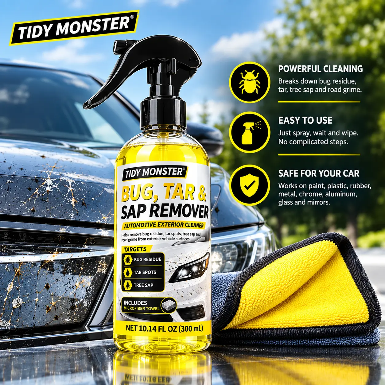Bug Remover – All-Purpose Car Exterior Cleaner & Degreaser, Quickly Removes Bugs, Dirt & Grime from Paint, Plastic, Rubber, Chrome, Glass & More