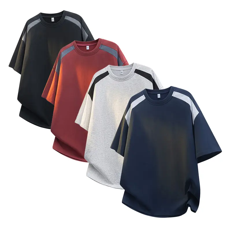 Men's Loose Fit Streetwear T-Shirt with Stylish Color Block Raglan Sleeves, Round Neck, and Curved Hem, Tee, Fashion, Menswear, Relaxed Fit, Machine Wash