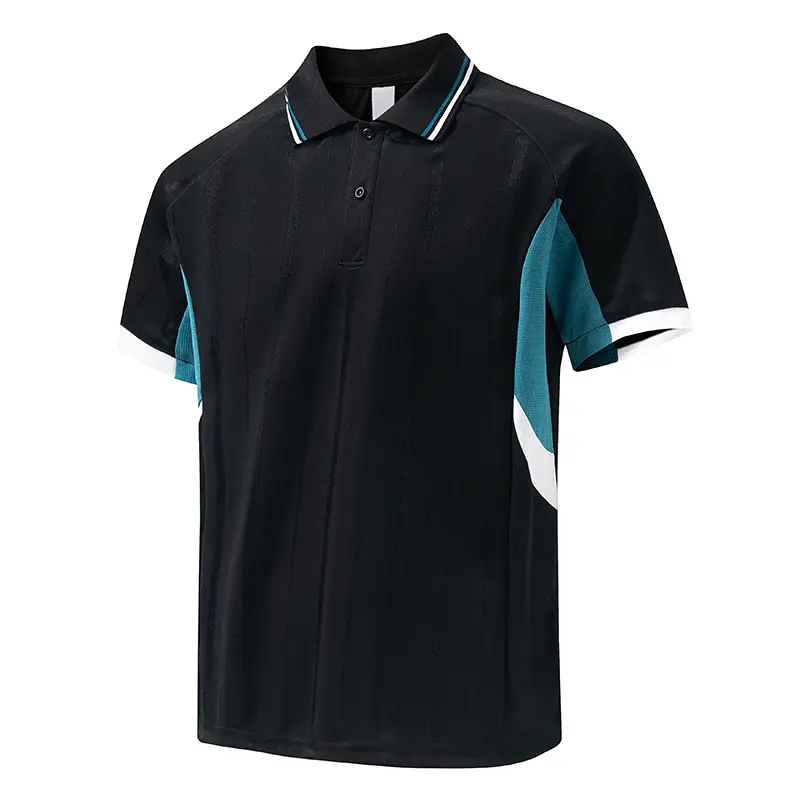 Men's Color Block Panel Raglan Short Sleeve Polo Shirt, Striped Trim Collar Cuff Two Button Placket Vertical Texture Quick Dry Breathable Mesh Fabric Sporty Casual Team Uniform Top #SummerWins