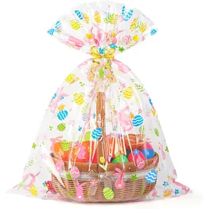 Easter Bags 10 count Large Cellophane Bags 24x30 Inch Cellophane Wrap for  Baskets Clear Plastic Wrapping(Spring)