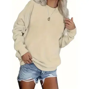 Solid Crew Neck Pullover Sweatshirt, Casual Long Sleeve Sweatshirt For Spring & Fall, Women's Clothing