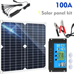 25W Portable Solar Charger Kit with 100A Controller, 18V Monocrystalline 12V Battery Charger for Camping, Suction Cups & Car Charger Included