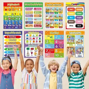 Educational Posters Set of 8, Silent Alphabet & Number Learning Charts for Toddlers, Early Childhood Development Wall Art
