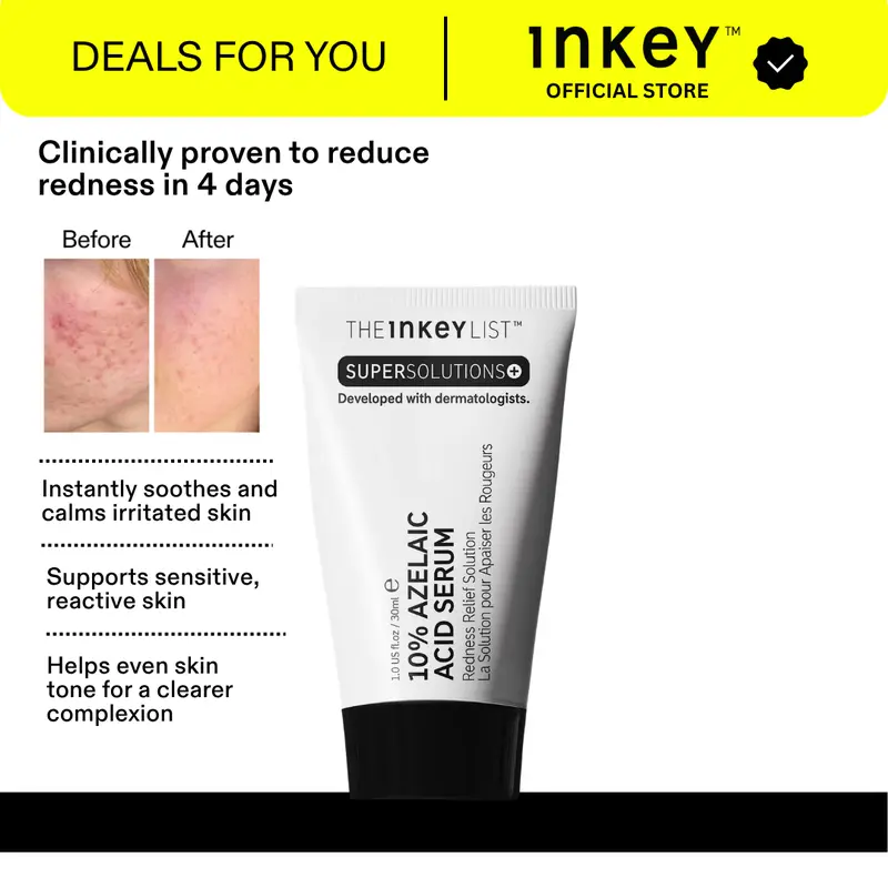 The INKEY List Redness Relief Solution 10% Azelaic Acid Serum with Centella Asiatica Hyaluronic Acid for Sensitive Skin Redness 30ml