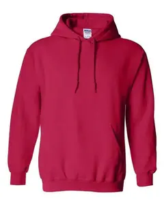 Gildan Heavy Blend Cherry Red Plain Cotton Long Sleeve Men's Hoodie - Men's Top with Spandex Stretch Fabric, Pocket