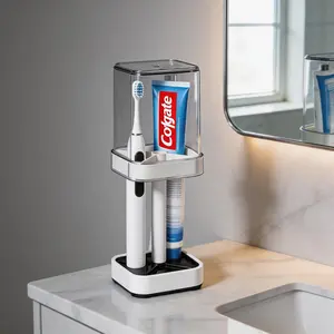 Multi-Purpose Toothbrush Holder for Electric & Manual Brushes – Ample Compartments, Stable Non-Slip Base, Stores Toothpaste & Oral Care Essentials