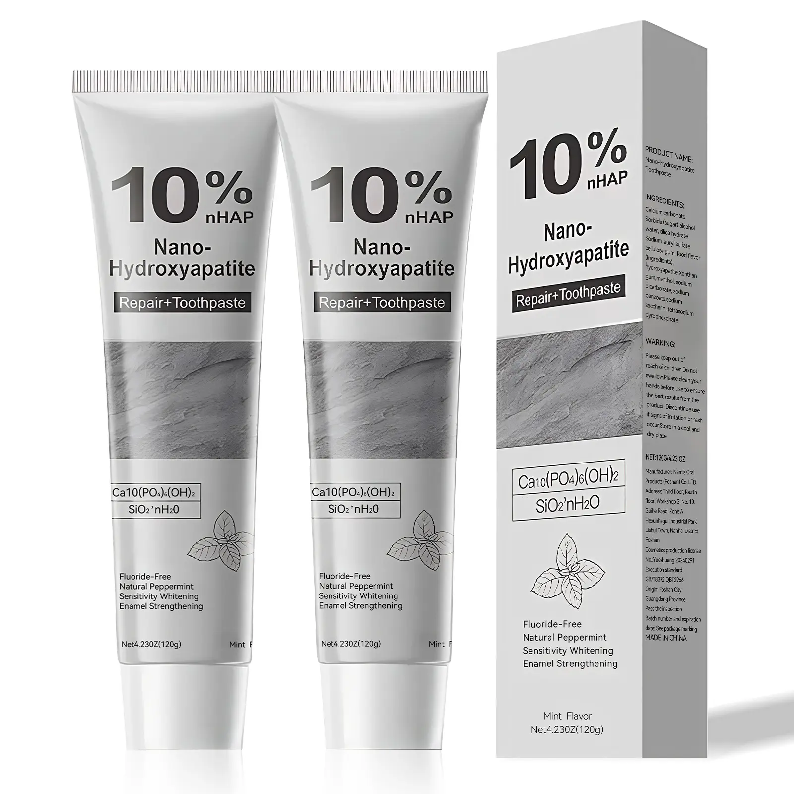 10% Nano Hydroxyapatite Toothpaste, Fluoride Free Mint Toothpaste,Protects and Strengthens Teeth,Natural Cleaning Oral for Adults