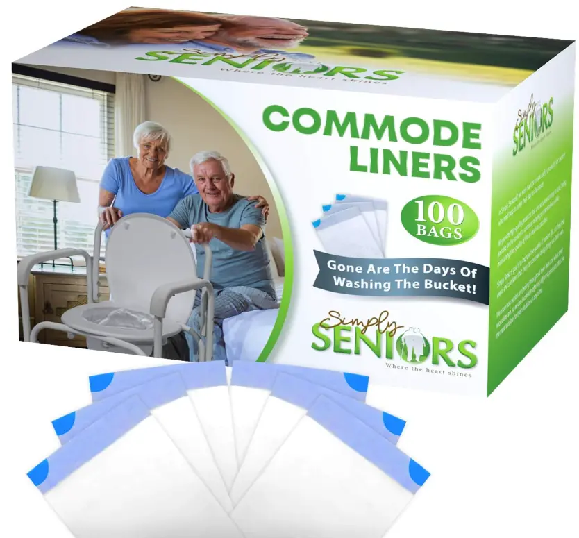 Commode Liners - 100 Strong Portable Toilet Bags - Easy To Use Bedside Commode Liners Disposable - Toilet Liners That Support Dignity of Seniors & Disabled - No More Buckets to Wash - NO Absorbent Pad