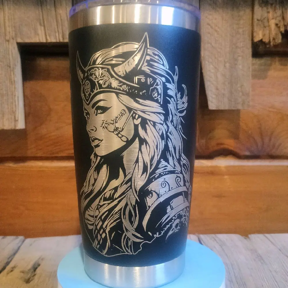 Viking Shield Maiden Tumbler. Laser Engraved. Only available in 20oz Black. Bottle Drinkware Water Bottles Mug Portable Cup Bottled Washable Reusable
