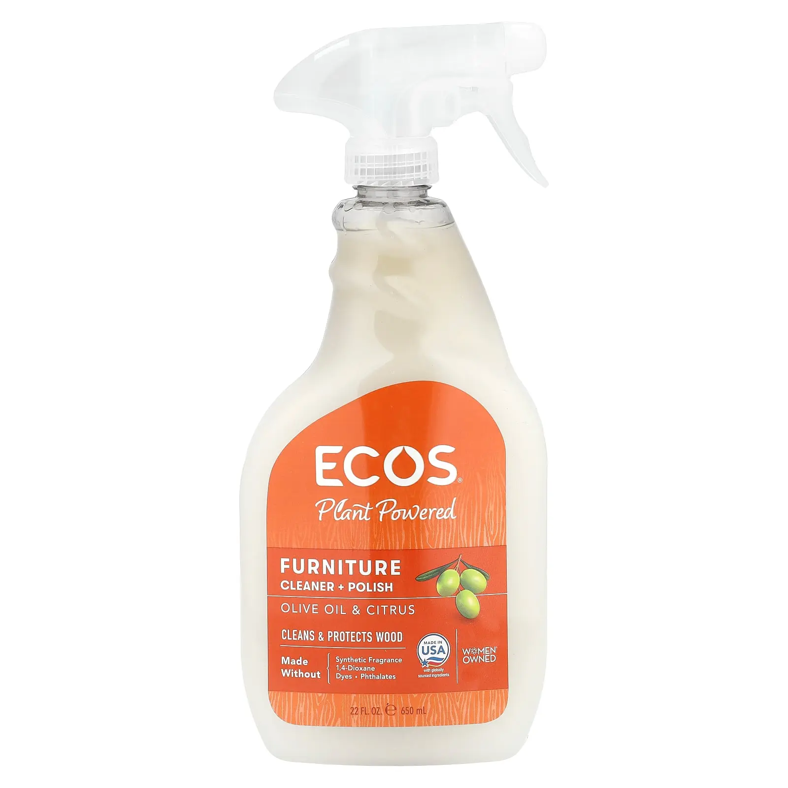 Ecos®, Plant Powered Furniture Cleaner + Polish, Olive Oil & Citrus, 22 fl oz (650 ml)