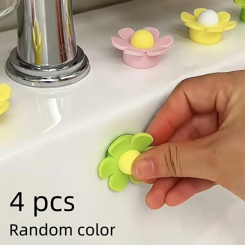 4pcs Silicone Flower Sink Stopper, High-Quality Durable Easy Install, Kitchen & Bathroom Drain Plug, Prevents Overflow, Decorative Faucet Accessory, Overflow Prevention