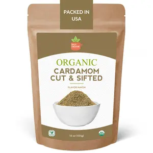 SPICY ORGANIC Cardamom Loose Cut and Shifted – 16 OZ - USDA Certified Organic Cardamom – Perfect for Tea, Baking, Spice Mixes & Beverages.