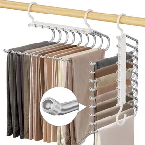 2026 Petit Bits 9-Layer Multifunctional Pants Hangers, Space-Saving Non-Slip Closet Organizer for Pants/Jeans/Leggings/Skirts, White Wardrobe Storage Rack, Holiday Closet Organizing Essential
