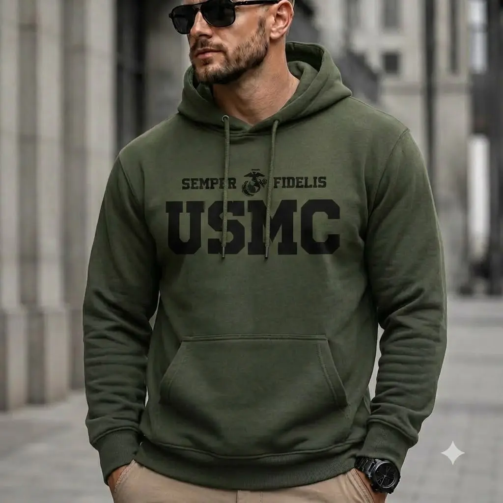 USMC Graphic Hoodie, Patriotic Eagle Globe Anchor Pullover, Double-Sided Marine Corps Military Hoodie, Unisex Classic Fit Streetwear, Veteran Gift for Men