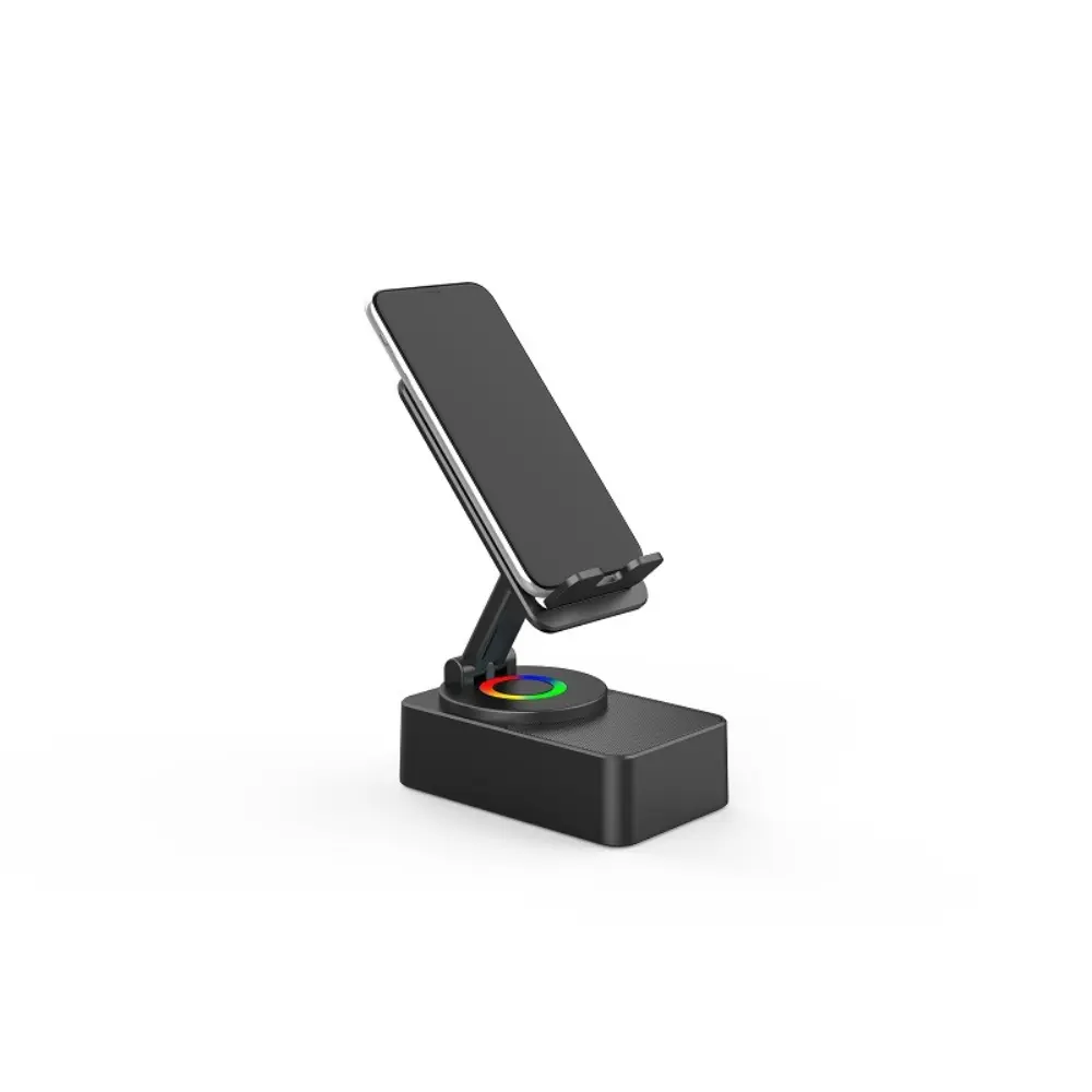 Foldable Mobile Phone Holder with Wireless Bluetooth Speaker, LED Light, Anti-Slip Silicone Surface, HD Surround Sound, Adjustable Design for Smartphones & Devices – Home & Outdoor Use