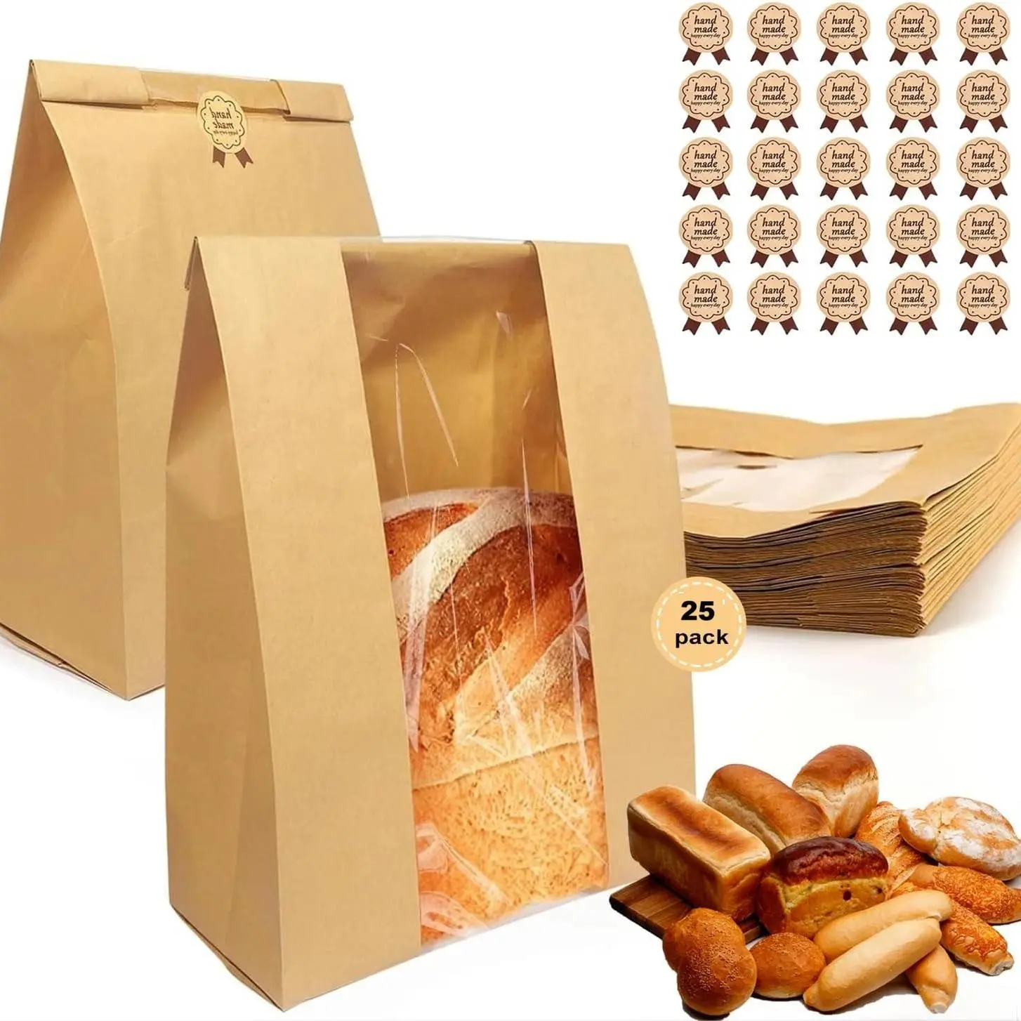 Bread Bag, 25pcs Non-stick Rectangular Bread Paper Bag, Baking Dessert Bag, Bread Takeout Bag, Wrapping, Baking Utensils, Bakeware, Baking Tools, Baking Supplies, Kitchen Accessories