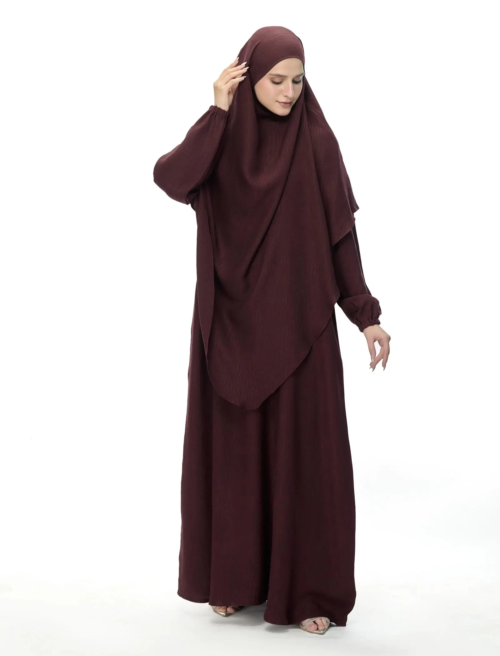 Women's Modest Islamic Khimar-Maxi Abaya Set - Brown