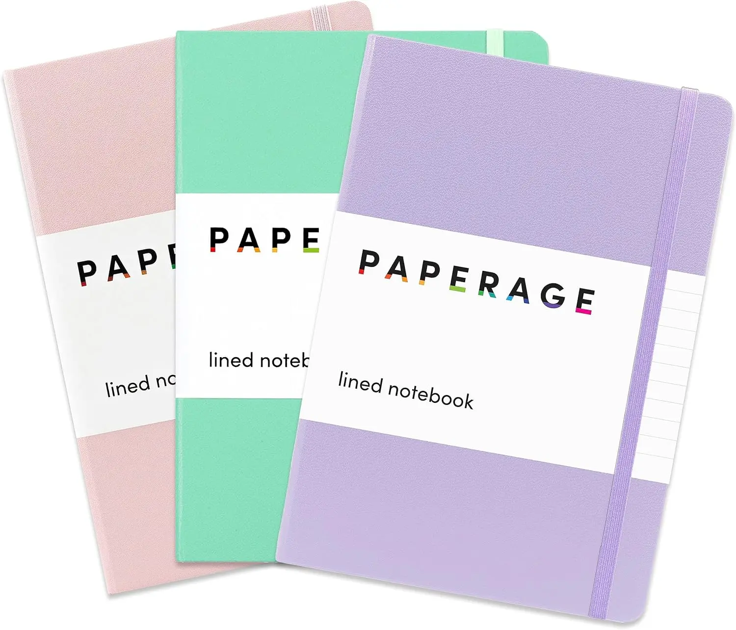 PAPERAGE Lined Journal Notebooks, 3 Pack, (Blush, Mint, Lavender), 160 Pages, Medium 5.7 inches x 8 inches - 100 GSM Thick Paper, Hardcover