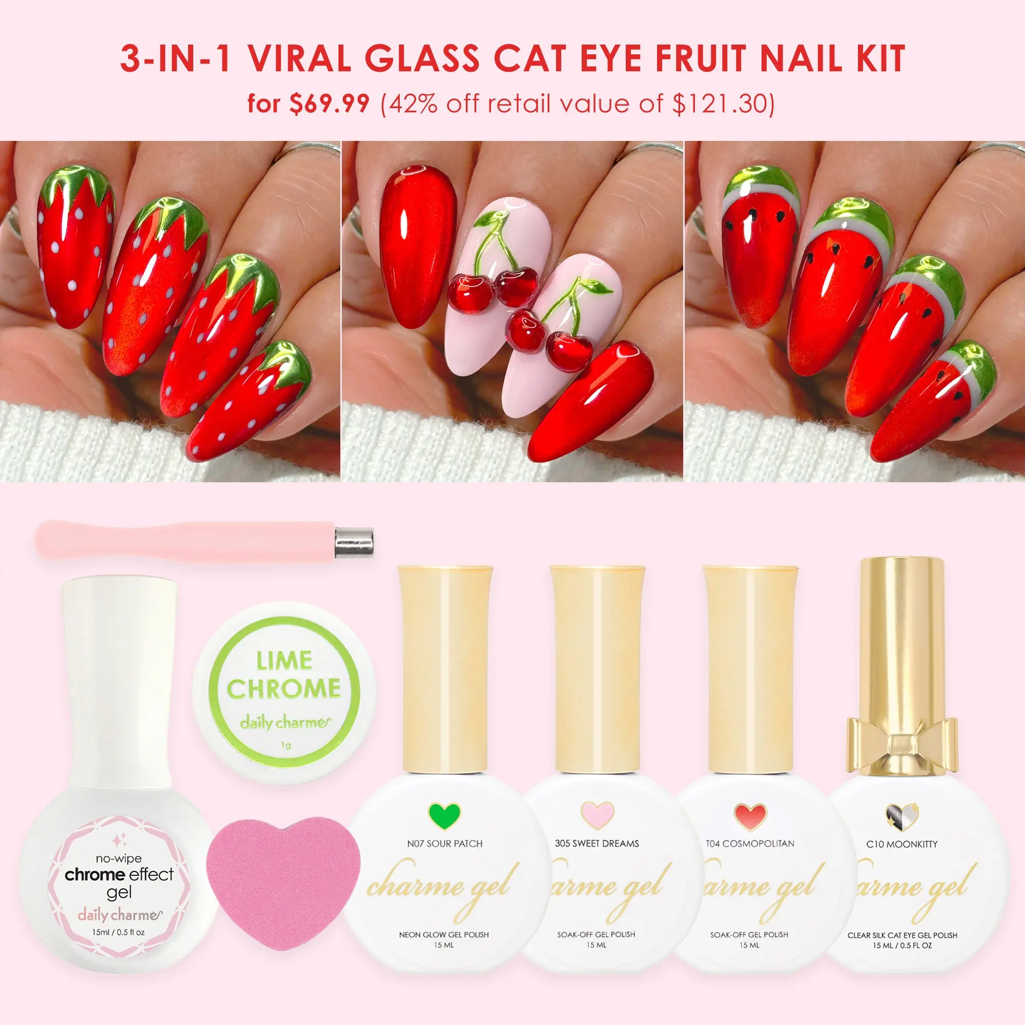 3-in-1 Viral Glass Cat Eye Fruit Nail Kit