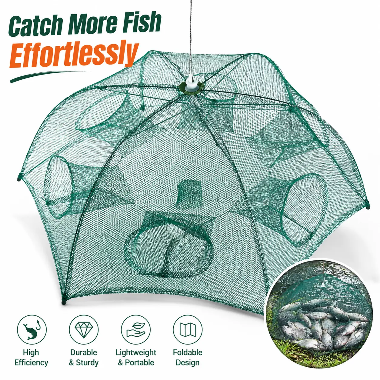 Auto-Open Foldable & Portable 6-Side 6-Hole Nylon+Steel Fishing Net, Saltwater Casting Set with Automatic Holder, Bottom Mesh Opening for Crab Shrimp (232g, 24.41in, 33.07in x 33.07in x 14.96in, Easy Operation)-1816, Multi-Side, 6 Sides
