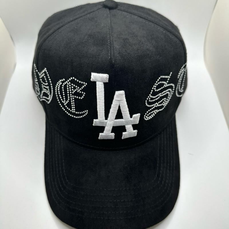 West LA Trucker Hat - Adjustable Snapback Cap with Embroidered "LA" & White Diamonds - Premium Black Fabric for Comfort & Style