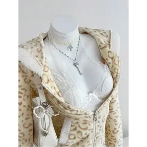 1pc Soft Thermal Lined Hoodie Jacket With Contrast Color, Leopard Print, Heart Zipper, Casual Streetwear For Women, Autumn/Winter Fabric Long Sleeve