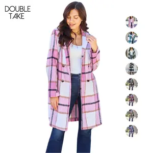 Double Take Full Size Plaid Button Up Lapel Collar Coat Womenswear Jackets Comfort