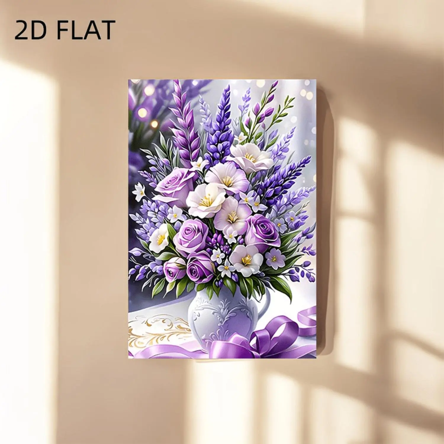 2D Flat, 2D Flat Unique Frameless Artwork, Purple Floral, Valentine's Day Gift, Women's Day Mother's Day Decoration - Perfect for Home Decor, Holiday Occasions, and Gifts for Him/Her. Suitable for Living Room and Bedroom, 2D Flat